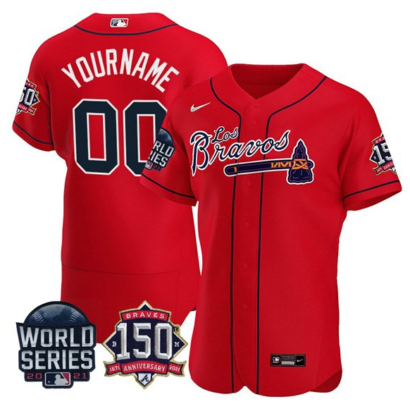 Men's Atlanta Braves Red ACTIVE PLAYER Custom 2021 World Series With 150th Anniversary Stitched Jersey
